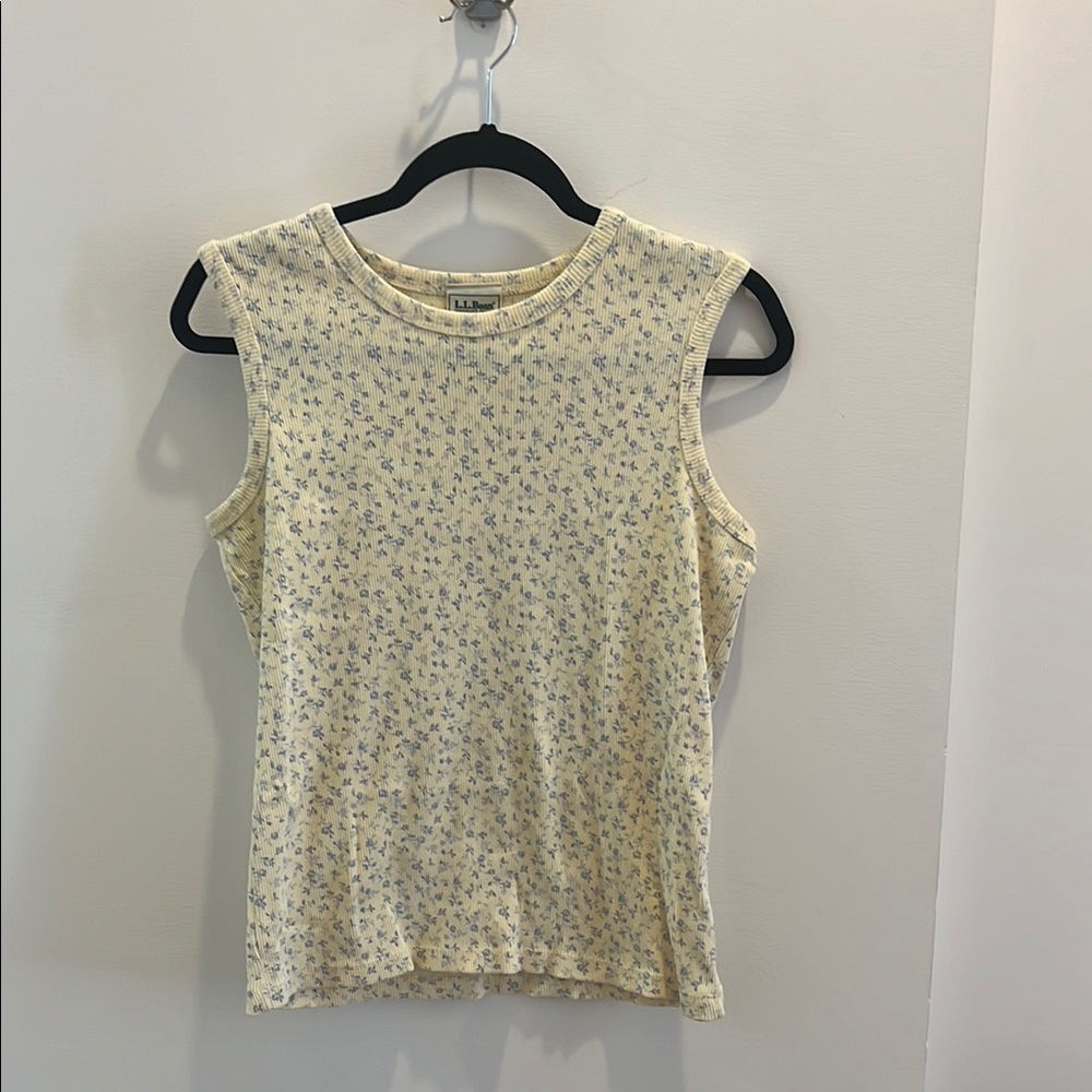 Floral Sleeveless Top - Cream and Blue